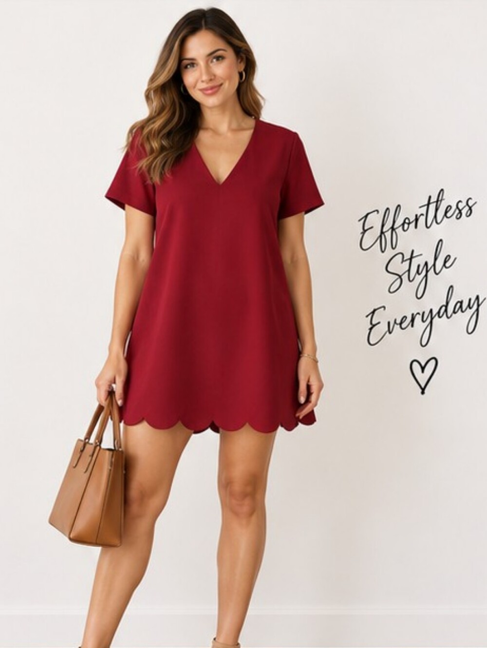 Missguided Burgundy Deep V Mini Dress with Scalloped Hem (Size 14, NWT)
